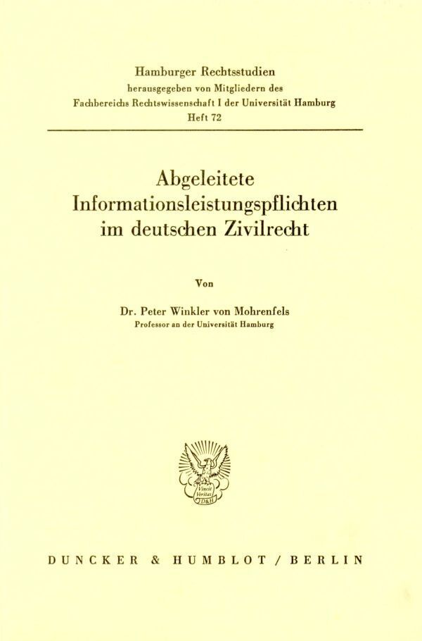 Abgeleitete Informationsleistungspflichten im deutschen Zivilrecht.