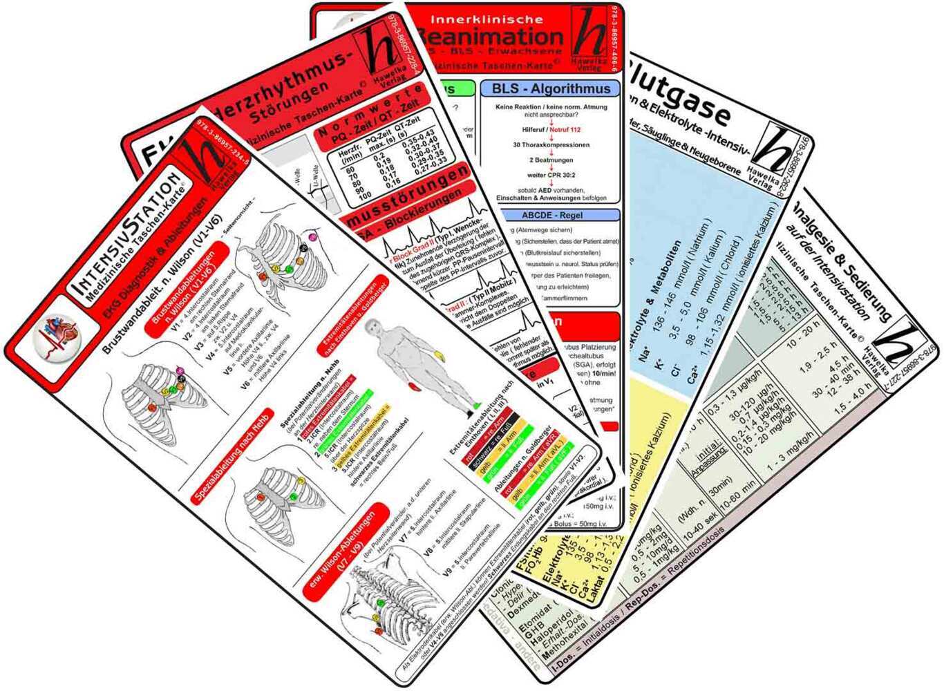 Intensiv-Station Karten-Set - EKG Diagnostik & Ableitungen, Herzrhythmusstörungen, Reanimation - Innerklinisch, Blutgase, Säure-Basen & Elektrolyte -Intensiv-, Analgesie & Sedierung auf der Intensivstation