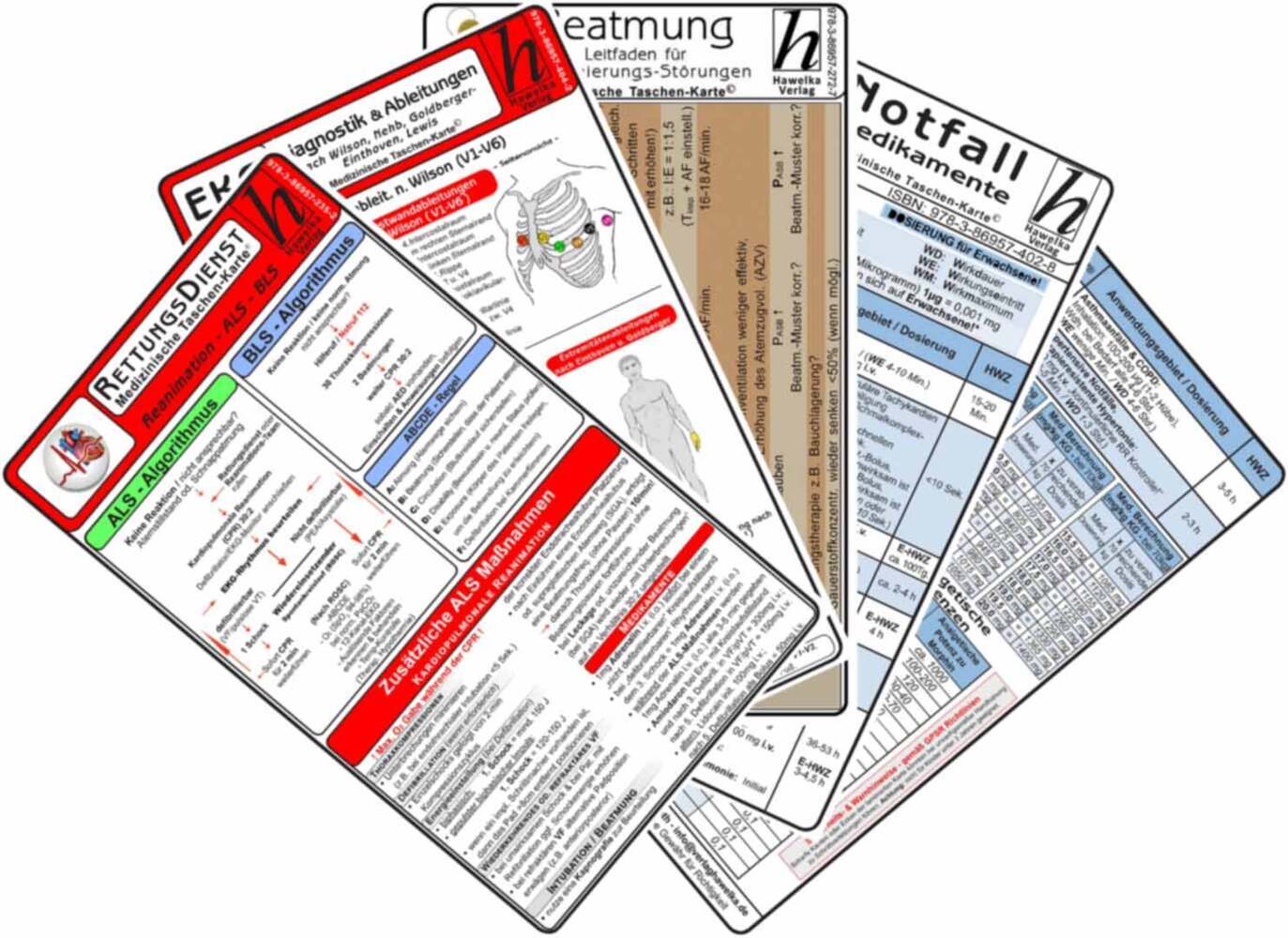 Rettungsdienst Karten-Set - EKG Diagnostik & Ableitungen, Notfallmedikamente, Reanimation - Rettungsdienst, Beatmung - Leitfaden für Oxygenierungs-Störungen