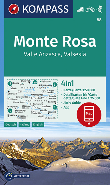 KOMPASS Wanderkarte Monte Rosa, Valle Anzasca, Valsesia