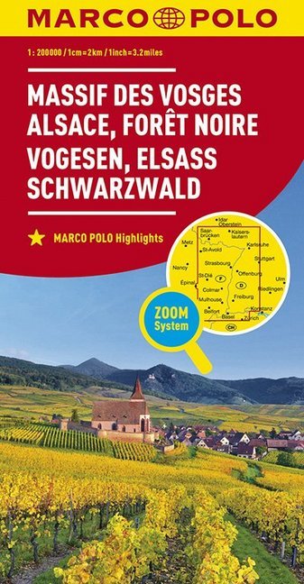 MARCO POLO Karte Frankreich Vogesen, Elsass, Schwarzwald 1:200 000. Vosges Mountains, Alsace, Black Forest. Massif des Vosges, Alsace, Foret Noire