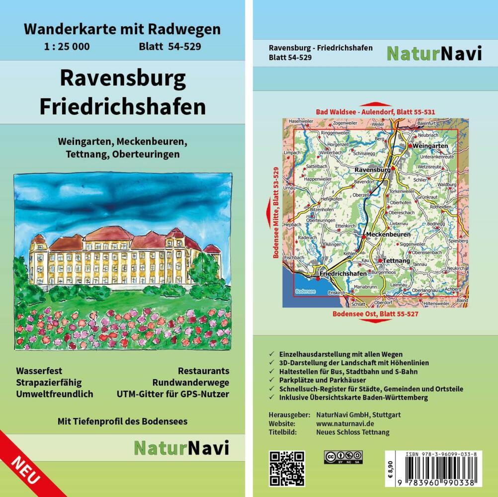 NaturNavi Wanderkarte mit Radwegen Ravensburg - Friedrichshafen