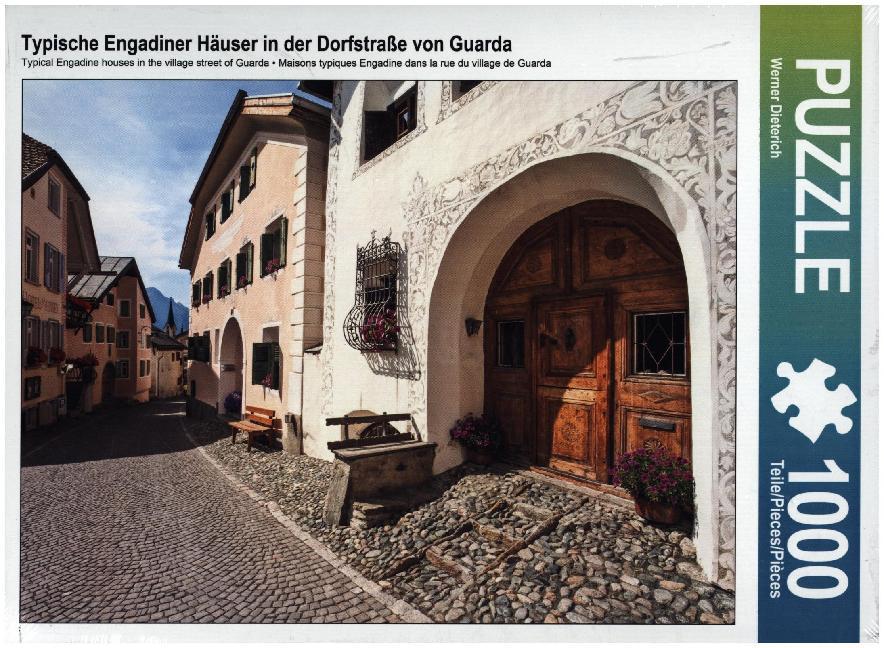 Typische Engadiner Häuser in der Dorfstraße von Guarda (Puzzle)