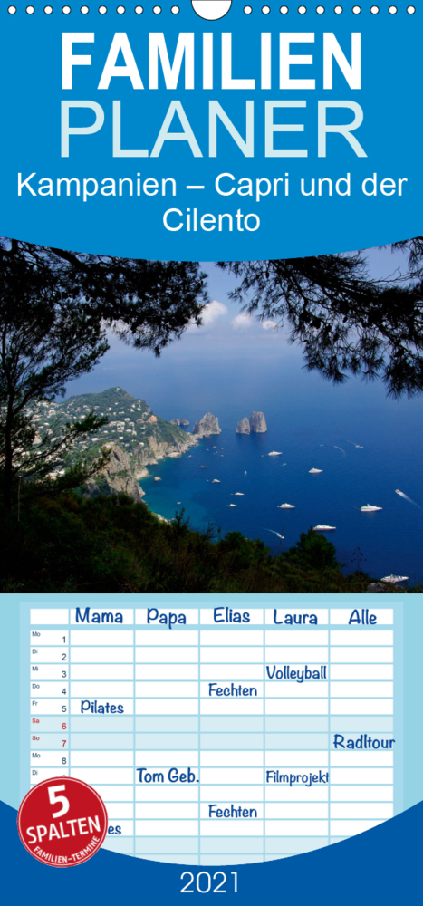 Kampanien - Capri und der Cilento - Familienplaner hoch (Wandkalender 2021 , 21 cm x 45 cm, hoch)