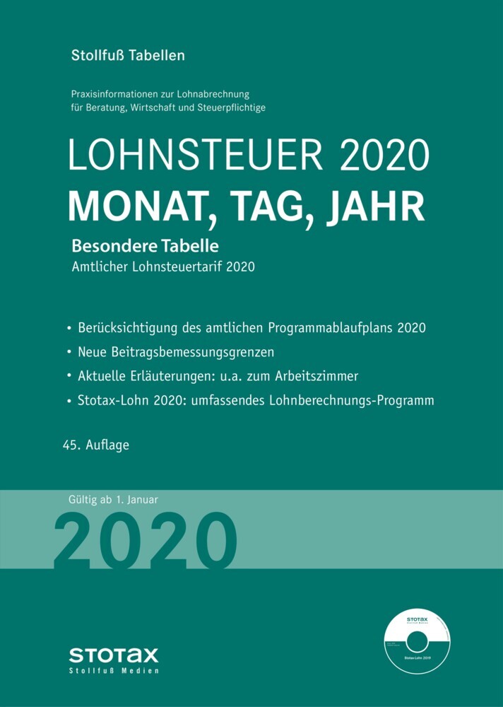 Tabelle, Lohnsteuer 2020 Monat, Tag, Jahr - Sonderausgabe Juli