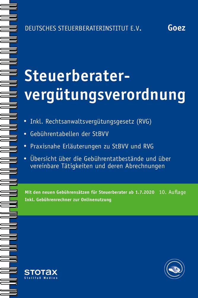 Steuerberatervergütungsverordnung, m.  Buch, m.  Online-Zugang; .
