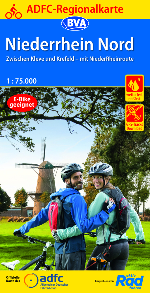 ADFC-Regionalkarte Niederrhein Nord mit Tagestouren-Vorschlägen, 1:75.000, reiß- und wetterfest, GPS-Tracks Download