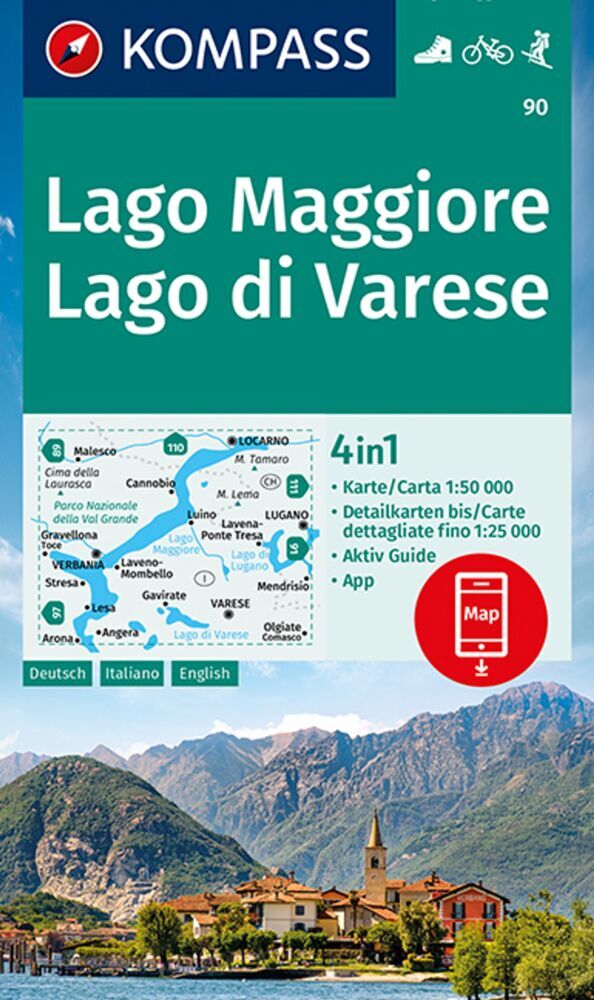 KOMPASS Wanderkarte 90 Lago Maggiore, Lago di Varese