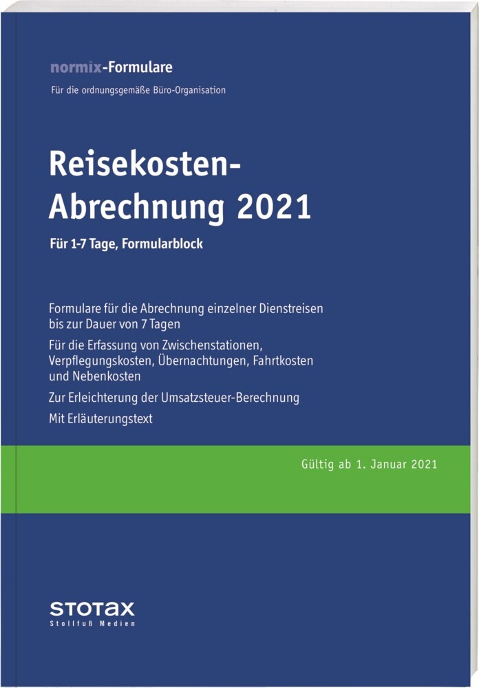 Reisekosten-Abrechnung 2021, für 1-7 Tage, Formularblock