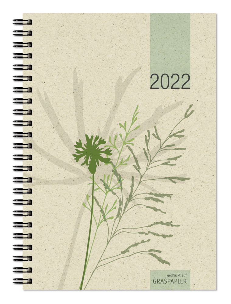 Wochenbuch Graspapier 2022 - 13,7x19,6 cm - 1 Woche auf 2 Seiten - robuster Kartoneinband - Wochenkalender - Noitzheft - 759-0640
