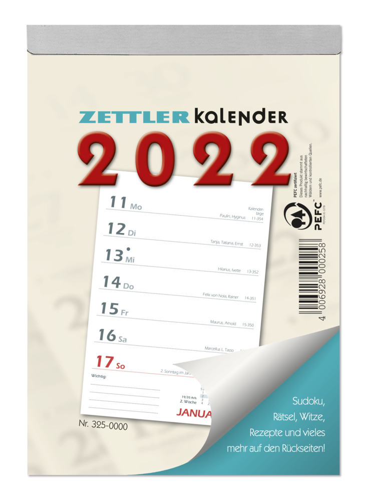 Wochenabreißkalender 2022 - 10,5x14,6 cm - 1 Woche auf 1 Seite - mit Sudokus, Rezepten, Rätseln uvm. auf den Rückseiten - Bürokalender 325-0000