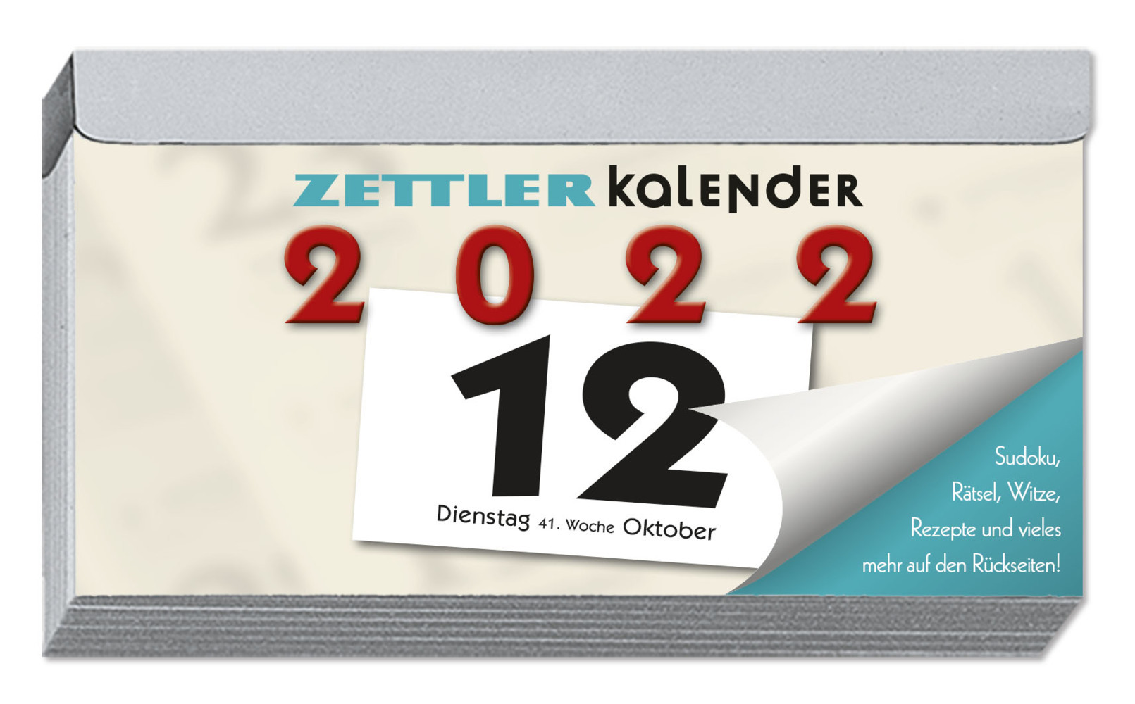 Tagesabreißkalender Q 2022 - 10,9x5,9 cm - 1 Tag auf 1 Seite - mit Sodokus, Rezepten, Rätseln uvm. auf den Rückseiten - Bürokalender 312-0000