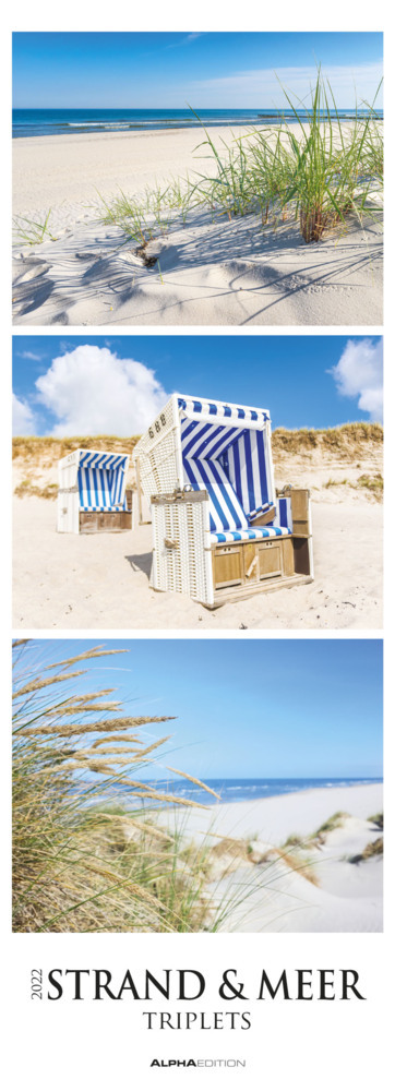 Strand & Meer Triplets 2022 - Streifenkalender XXL 25x69 cm - Bildkalender im Hochformat - Wandkalender - Wandplaner - Strandkalender - Deutsche Küsten