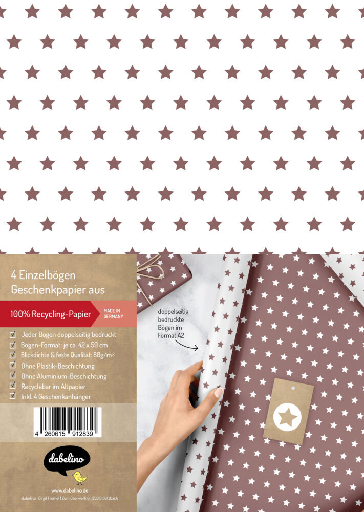 Geschenkpapier-Set Sterne (rot-braun/ weiß)