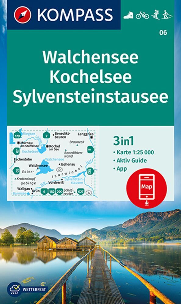 KOMPASS Wanderkarte 06 Walchensee, Kochelsee, Sylvensteinstausee