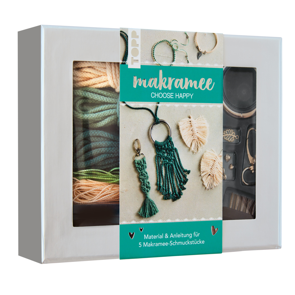 Makramee-Schmuckset "Choose Happy" (Petrol/Natur)