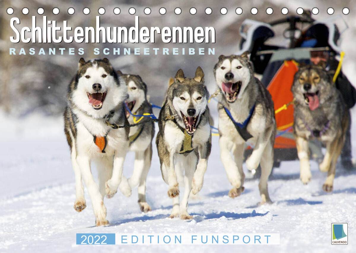 Schlittenhunderennen: Rasantes Schneetreiben - Edition Funsport (Tischkalender 2022 DIN A5 quer)