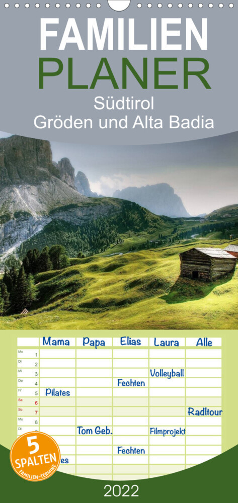 Familienplaner Südtirol - Gröden und Alta Badia (Wandkalender 2022 , 21 cm x 45 cm, hoch)