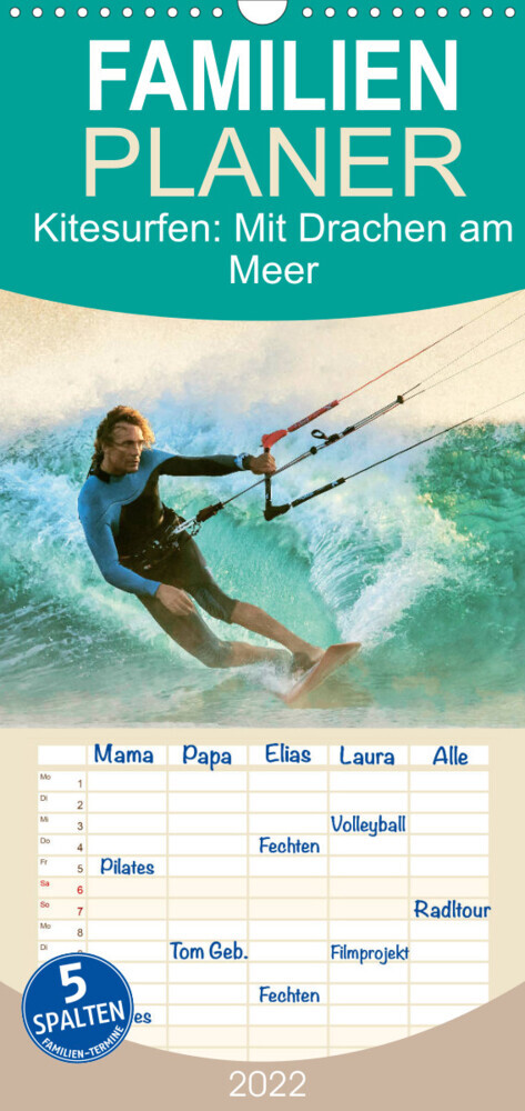 Familienplaner Kitesurfen: Mit Drachen am Meer (Wandkalender 2022 , 21 cm x 45 cm, hoch)