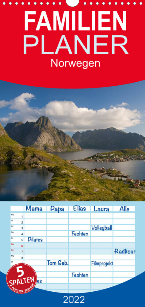 Norwegen - Familienplaner hoch (Wandkalender 2022 , 21 cm x 45 cm, hoch)