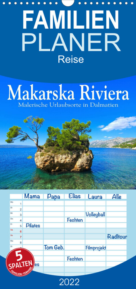 Familienplaner Makarska Riviera - Malerische Urlaubsorte in Dalmatien (Wandkalender 2022 , 21 cm x 45 cm, hoch)