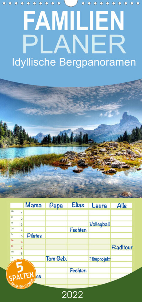 Familienplaner Idyllische Bergpanoramen (Wandkalender 2022 , 21 cm x 45 cm, hoch)