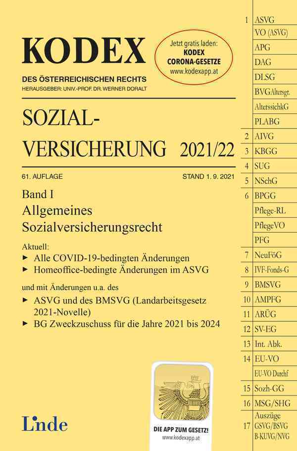 KODEX Sozialversicherung 2021/22, Band I