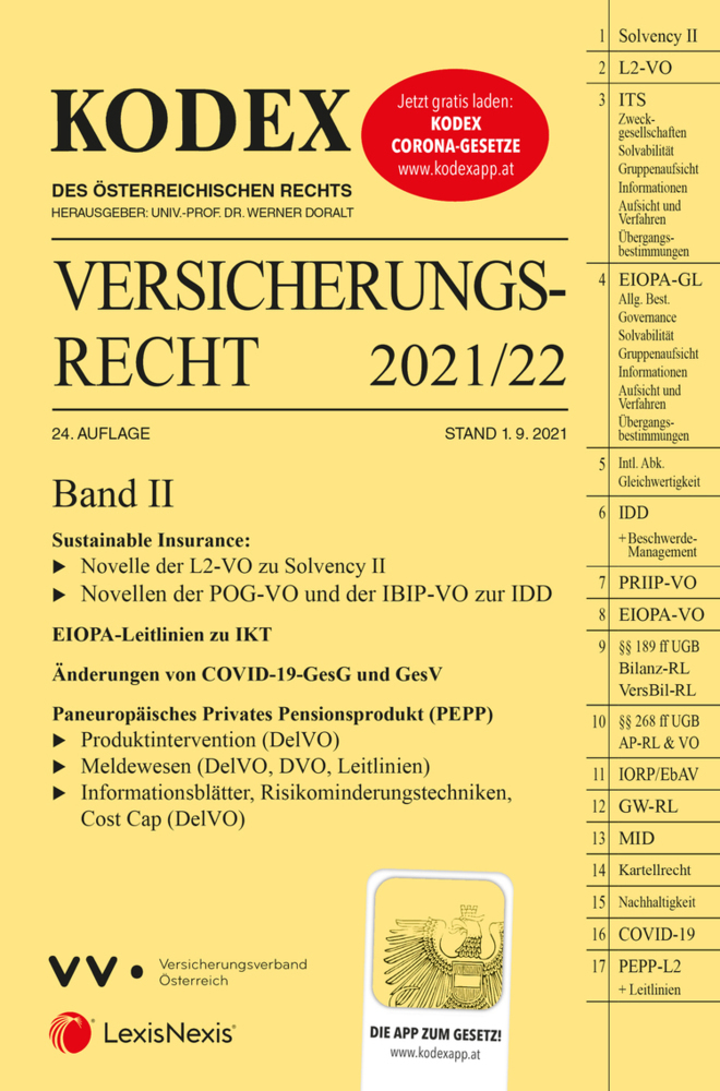 KODEX Versicherungsrecht Band II 2021/22 - inkl. App