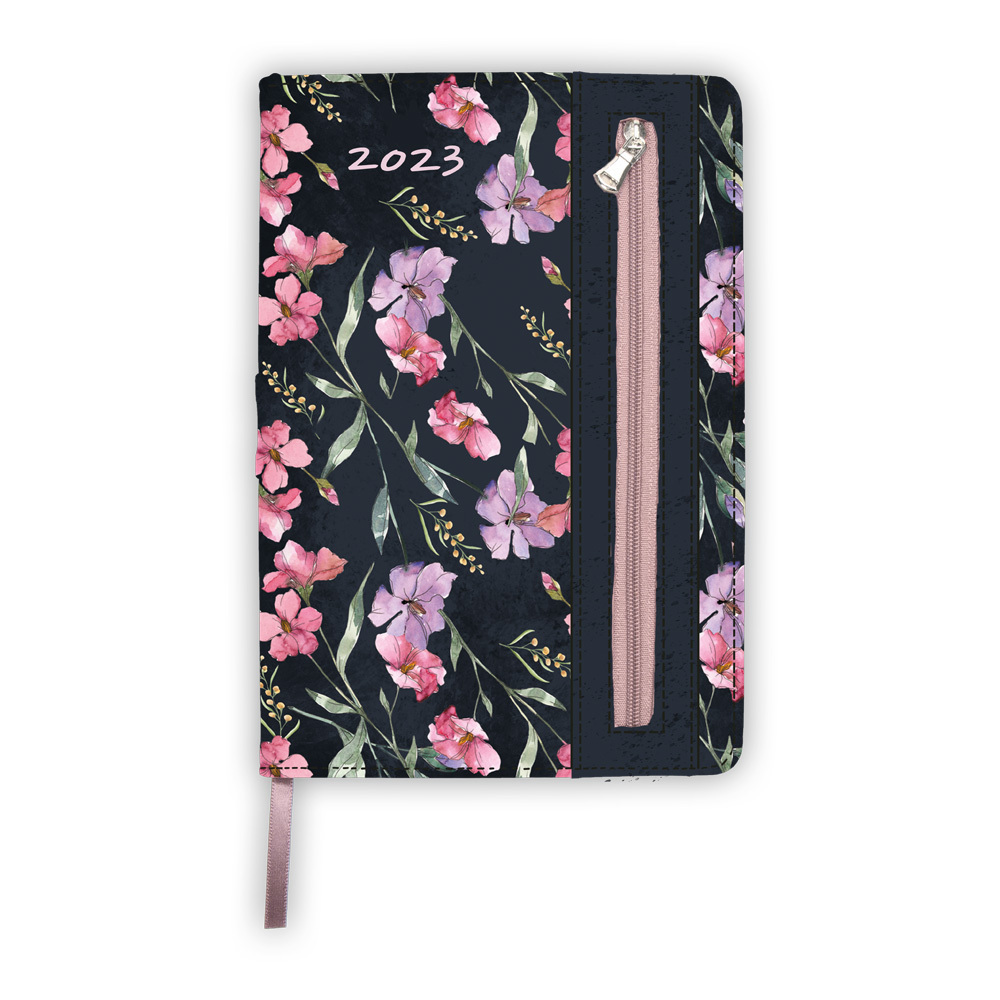 Trötsch Wochenplaner A5 mit Tasche Flowers black 2023