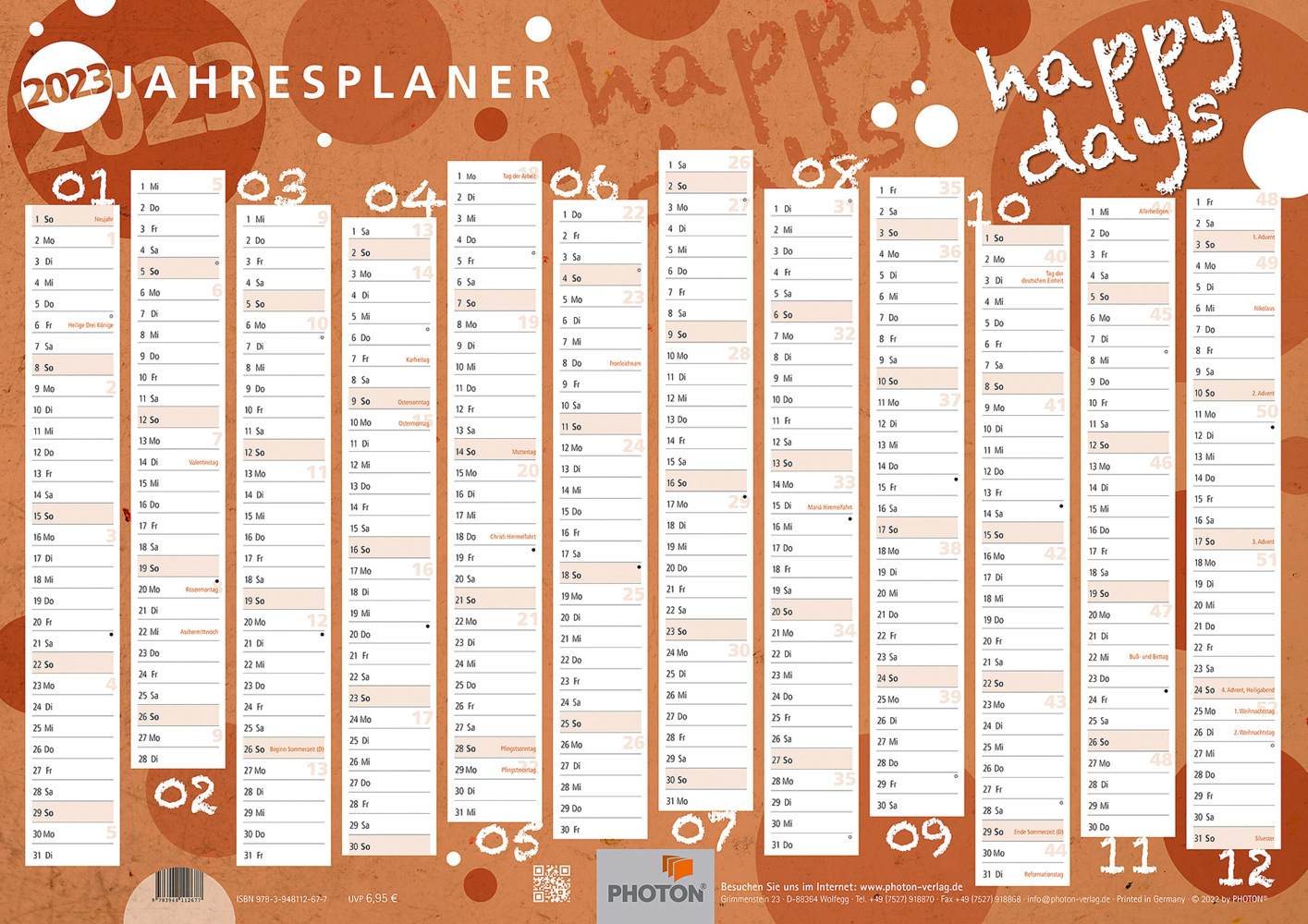 JAHRESPLANER "HAPPYDAYS" Kalender 2023