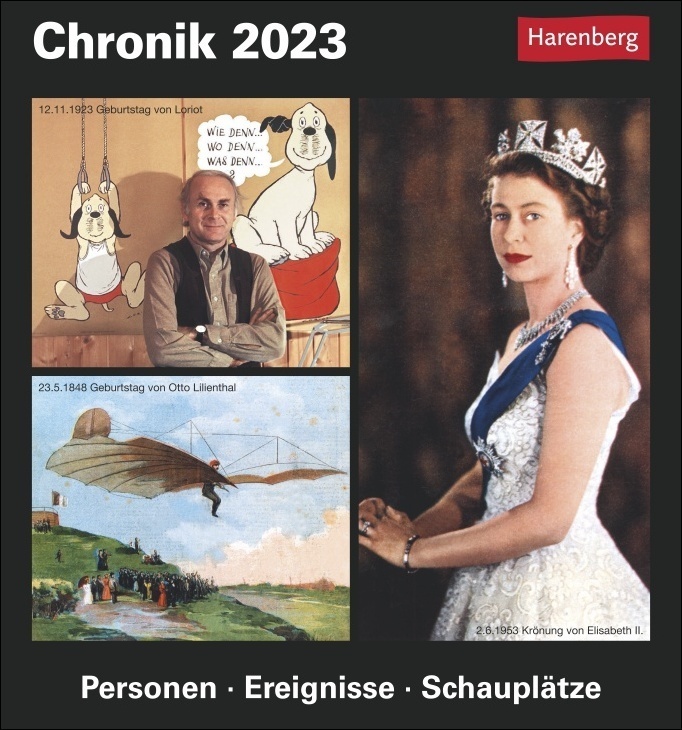 Chronik Tagesabreißkalender 2023. Kultur-Kalender zum Abreißen mit wichtigen historischen Momenten. Tageskalender mit Quiz für Hobby-Historiker. Tischkalender 2023.