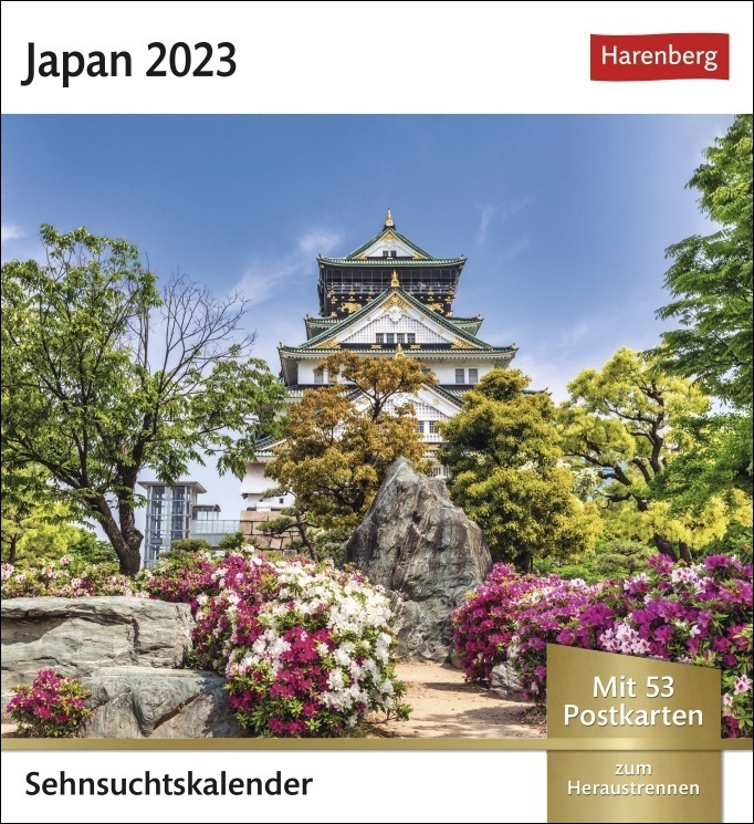 Japan Sehnsuchtskalender 2023. Fernweh in einem kleinen Kalender zum Aufstellen. Die schönsten Landschaften Japans als Postkarten in einem Tischkalender. Auch zum Aufhängen.