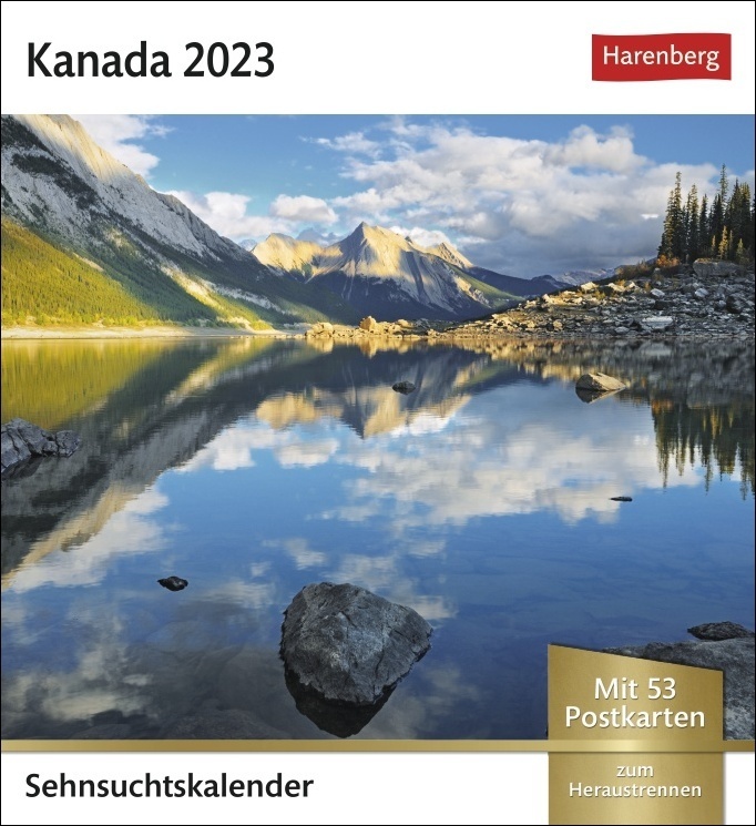Kanada Sehnsuchtskalender 2023. Fernweh in einem kleinen Kalender zum Aufstellen. Die schönsten Landschaften Kanadas als Postkarten in einem Tischkalender. Auch zum Aufhängen.