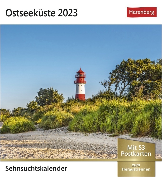 Ostseeküste Sehnsuchtskalender 2023. Leuchttürme, Sanddünen u.v.m. in einem kleinen Kalender voller Urlaubsfeeling. Beliebte Ostsee-Motive in einem dekorativen Tischkalender. Auch zum Aufhängen.