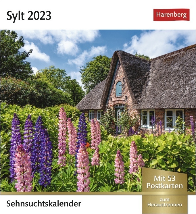Sylt Sehnsuchtskalender 2023. Kleiner Kalender mit 53 Postkarten voll traumhafter Urlaubs-Fotos. Sylt für den Schreibtisch in einem Wochenkalender.