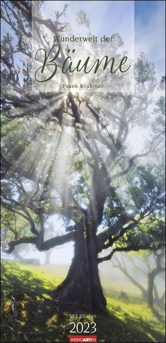 Wunderwelt der Bäume Kalender 2023. Baum-Fotos durch alle Jahreszeiten in einem länglichen Kalender. Jahres-Wandkalender 2023 mit Fotos von der Blüte bis zum kahlen Winter.