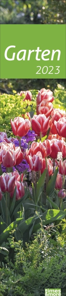 Garten Langplaner 2023. times&more Streifenkalender. Langer Wandplaner mit hübschen Garten-Motiven. Dekorativer Termin-Kalender zum Eintragen