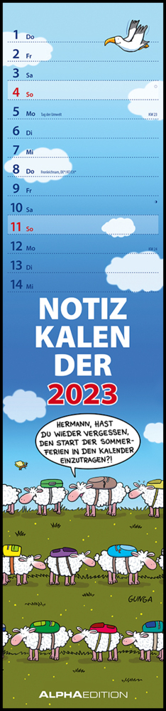 Notizkalender Humor 2023 - Streifenplaner 15x64 cm - Wandkalender - Küchenkalender - mit lustigen Cartoons und Sprüchen - Langplaner