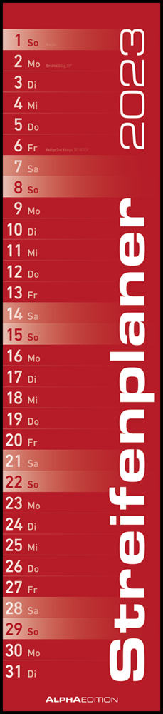 Streifenplaner ROT 2023 - Streifenkalender - Wandplaner - Küchen-Kalender - 11,3x49,5