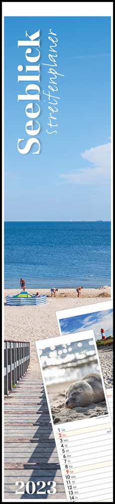 Streifenplaner Seeblick 2023 - Streifen-Kalender 11,3x49x5 cm - Strand und Meer - Küchenkalender - Wandplaner - Alpha Edition