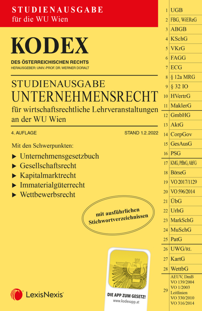KODEX Unternehmensrecht für wirtschaftsrechtliche LVA 2022 - inkl. App