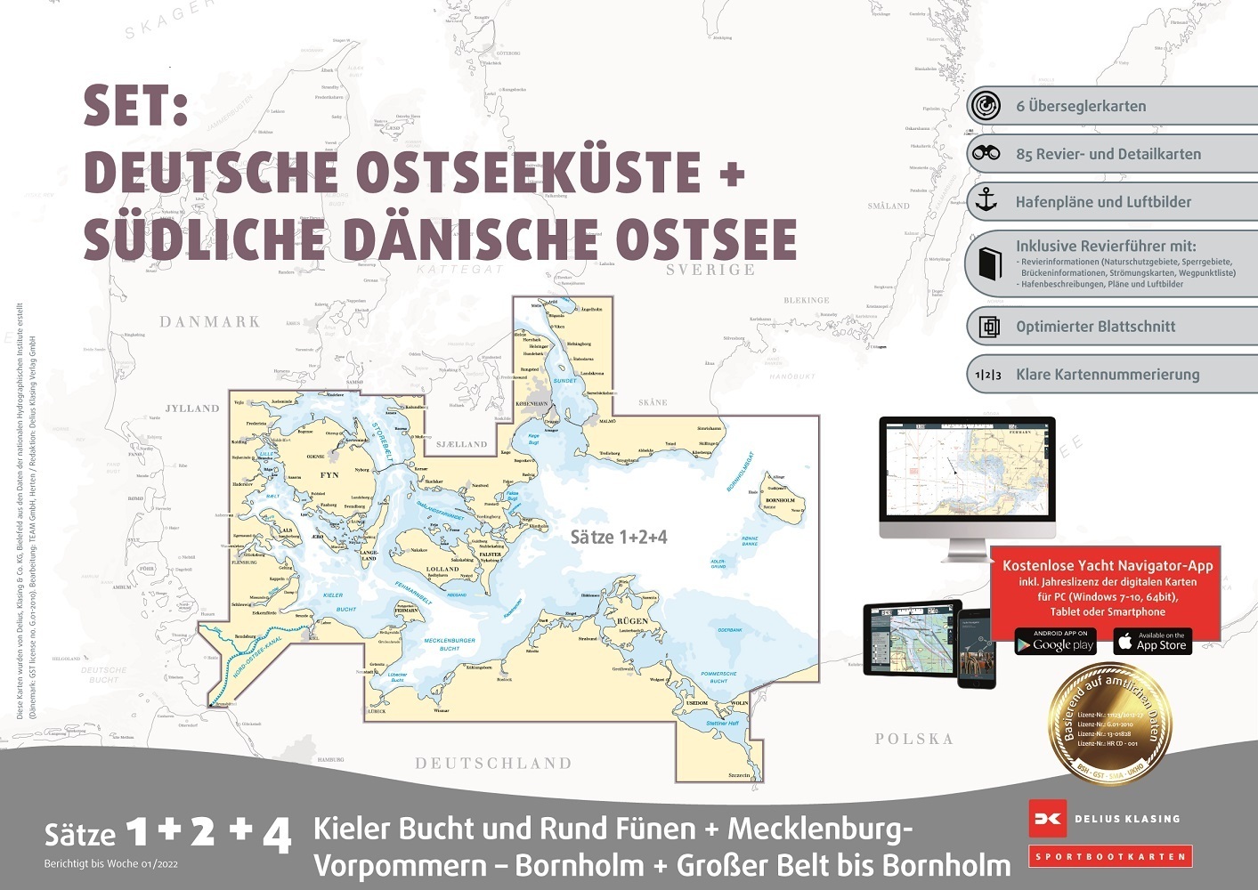 Sportbootkarten Satz 1, 2 und 4   Set: Deutsche Ostseeküste und Südliche Dänische Ostsee (Ausgabe 2022)