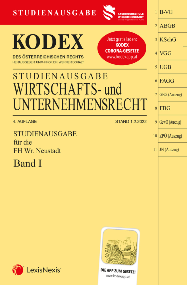 KODEX Wirtschafts- und Unternehmensrecht 2022 Band I - inkl. App
