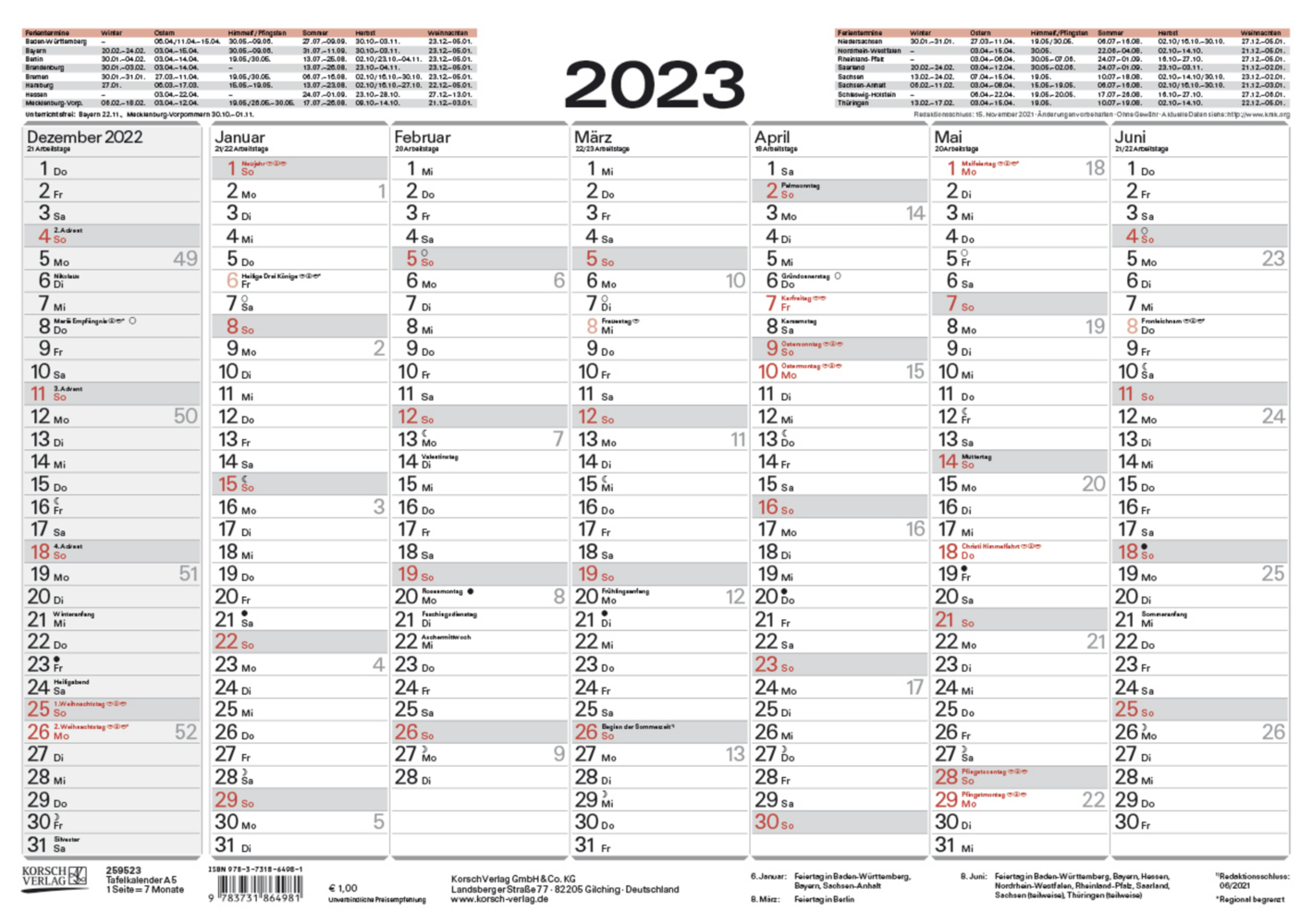 Tafelkalender A5 2023