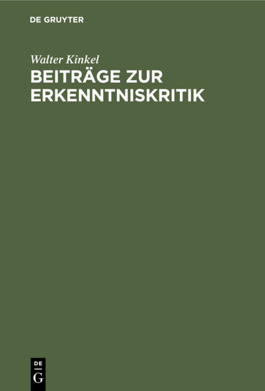 Beiträge zur Erkenntniskritik