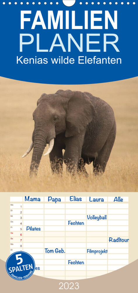 Familienplaner Kenias wilde Elefanten (Wandkalender 2023 , 21 cm x 45 cm, hoch)