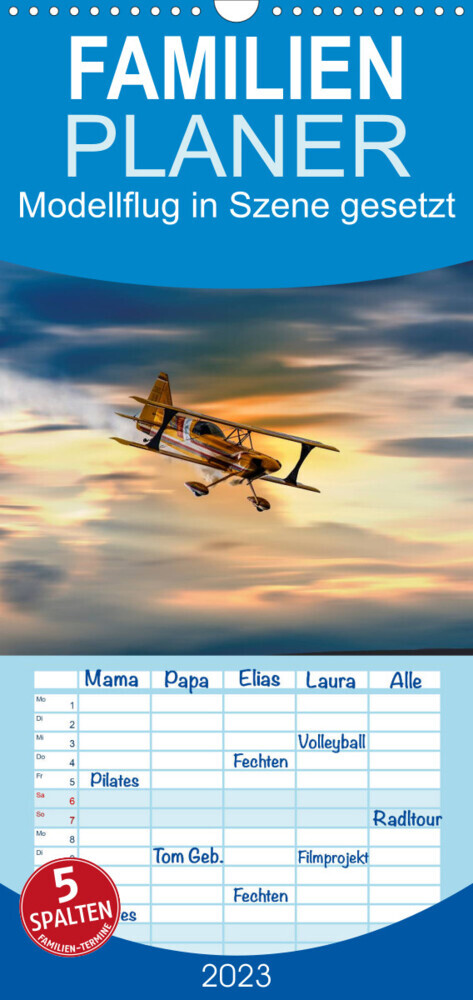 Familienplaner Modellflug in Szene gesetzt (Wandkalender 2023 , 21 cm x 45 cm, hoch)