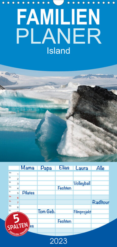 Familienplaner Island (Wandkalender 2023 , 21 cm x 45 cm, hoch)