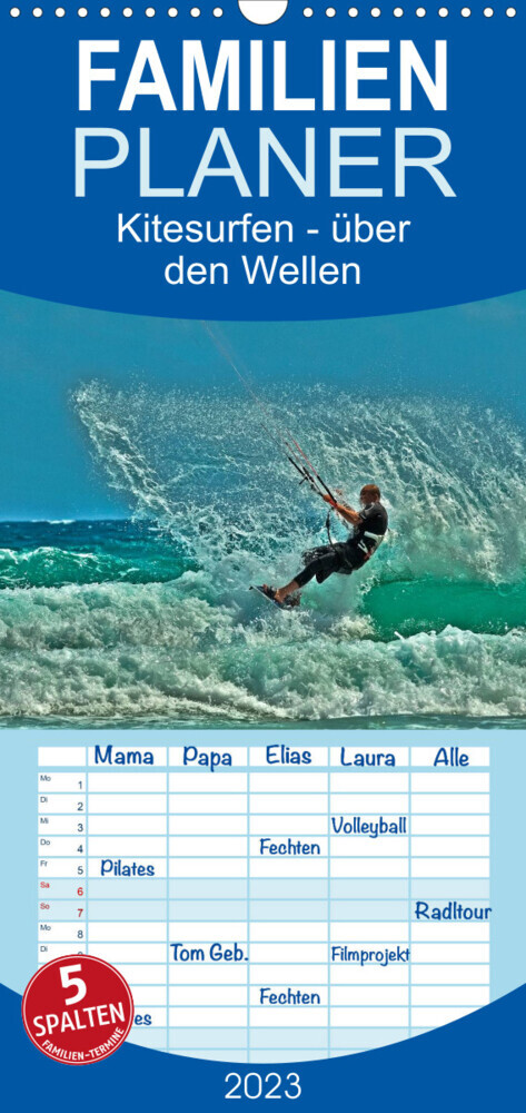 Familienplaner Kitesurfen - über den Wellen (Wandkalender 2023 , 21 cm x 45 cm, hoch)