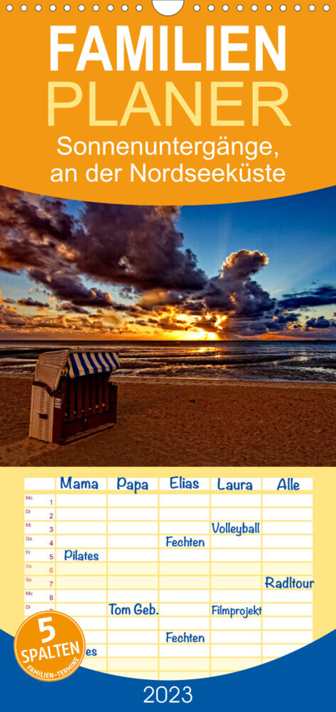Familienplaner Sonnenuntergänge, an der Nordseeküste vor Cuxhaven (Wandkalender 2023 , 21 cm x 45 cm, hoch)